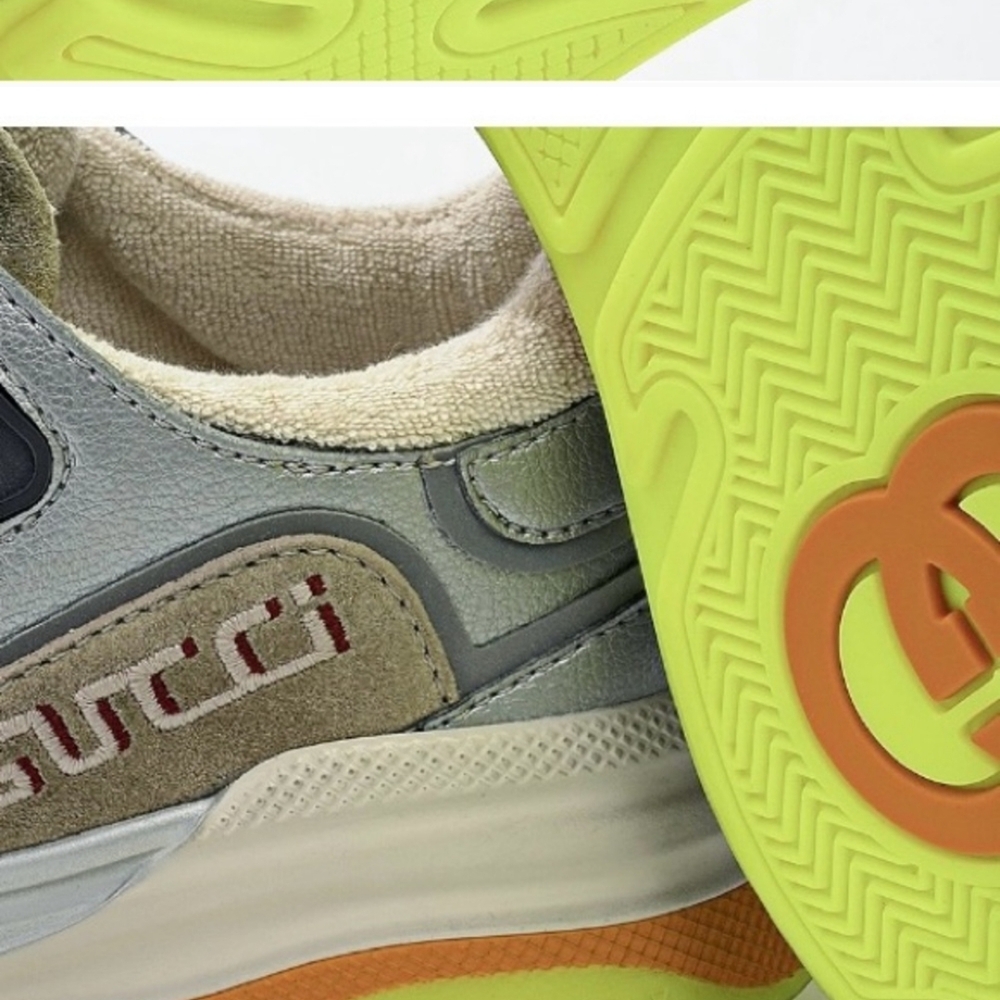 Gucci Gray and Green Sneakers with Layered Design